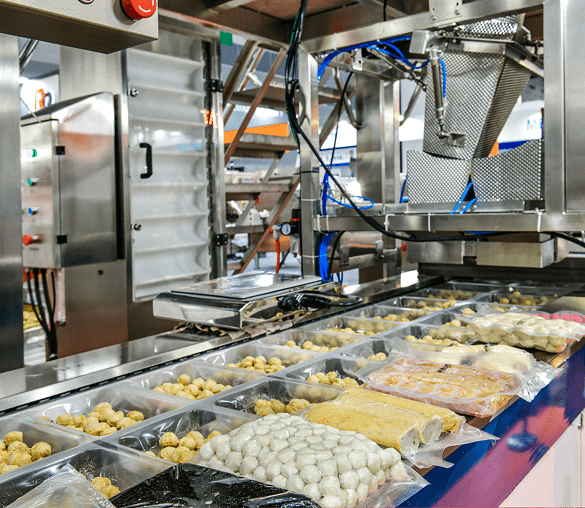 Automated food packaging process in factory