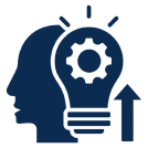 Illustration of a human head with a light bulb and upward arrow symbolizing growth and ideas.